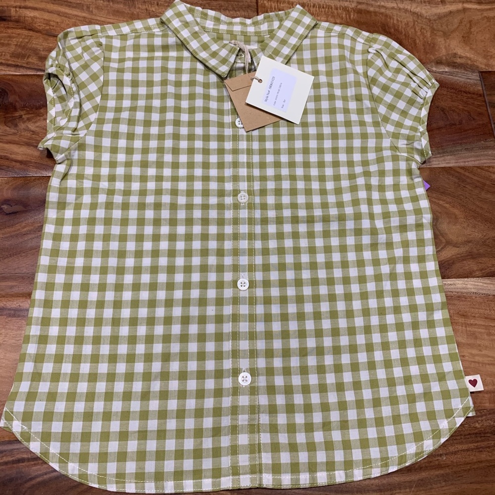 Olive Juice:Vintage green checkered Shirt size 8Y